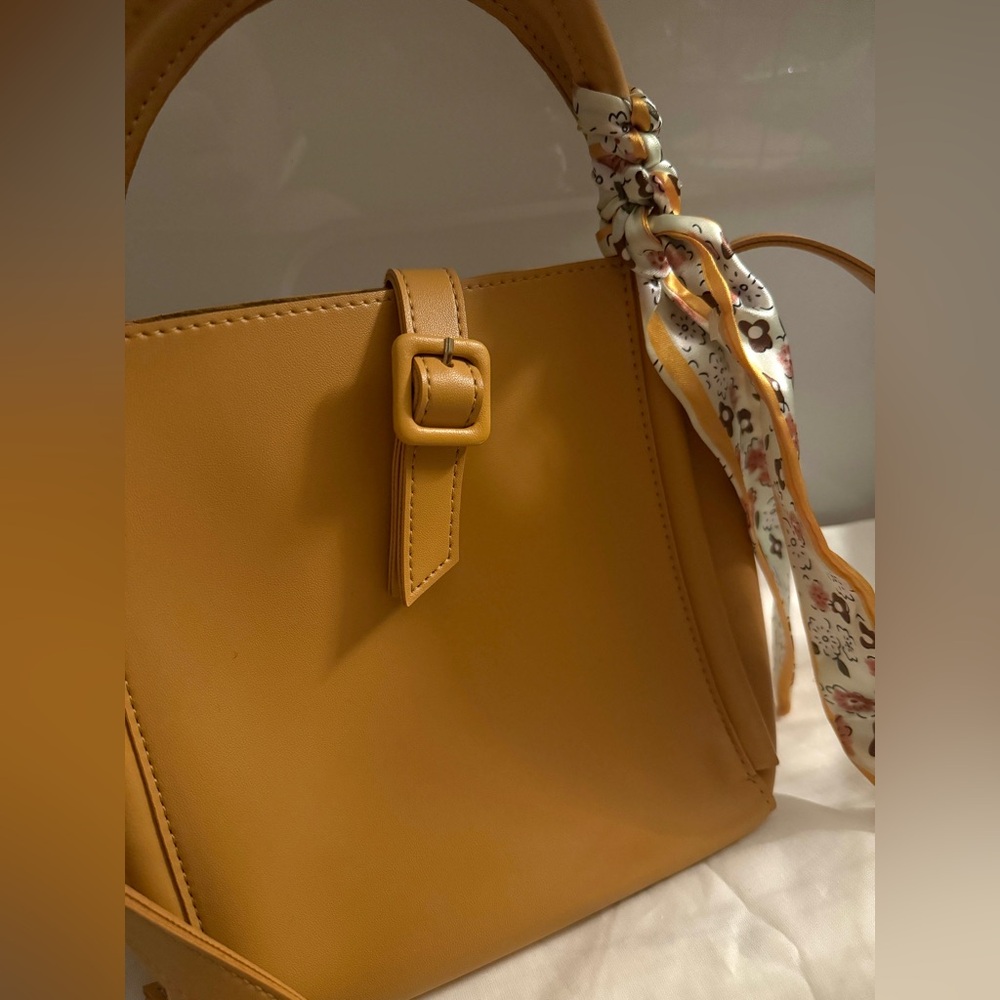 Chic Mustard Mini Bag with Floral Scarf - Picture 2 of 4
